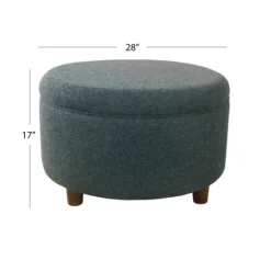 Navy Upholstered Round Storage Ottoman-Kirkland's Home Outlet