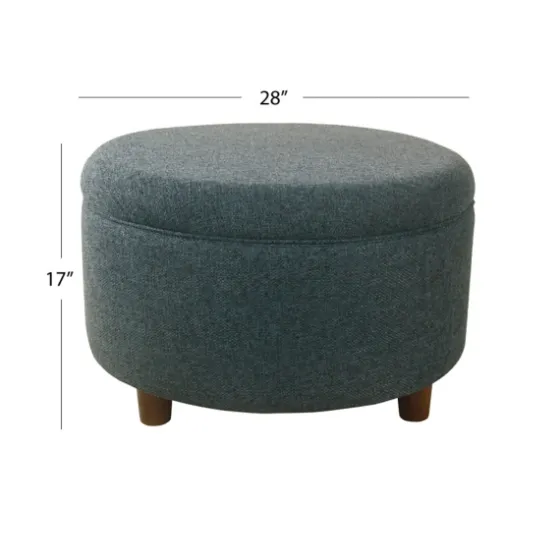 Navy Upholstered Round Storage Ottoman-Kirkland's Home Outlet