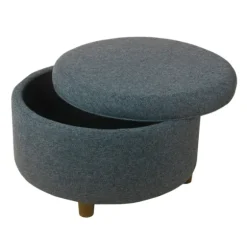 Navy Upholstered Round Storage Ottoman-Kirkland's Home Outlet