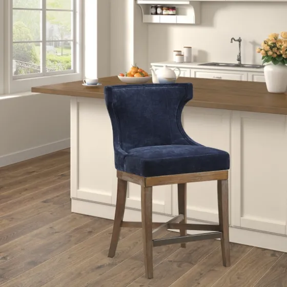 Navy Upholstered Wingback Swivel Counter Stool-Kirkland's Home Cheap