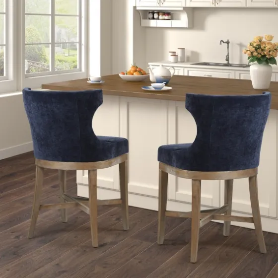 Navy Upholstered Wingback Swivel Counter Stool-Kirkland's Home Cheap