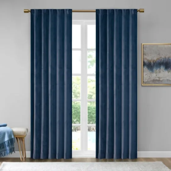 Navy Velvet Greta Curtain Panel Set, 95 In.-Kirkland's Home New