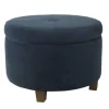 Navy Velvet Upholstered Round Storage Ottoman-Kirkland's Home Hot