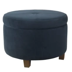 Navy Velvet Upholstered Round Storage Ottoman-Kirkland's Home Hot
