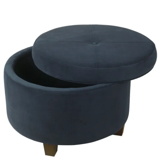 Navy Velvet Upholstered Round Storage Ottoman-Kirkland's Home Hot