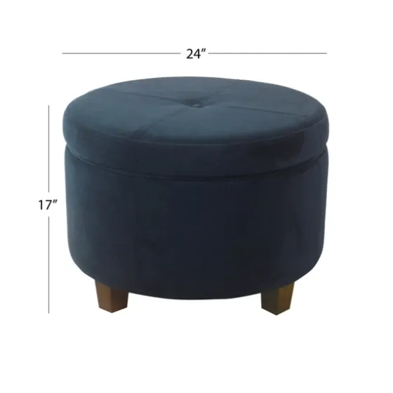 Navy Velvet Upholstered Round Storage Ottoman-Kirkland's Home Hot