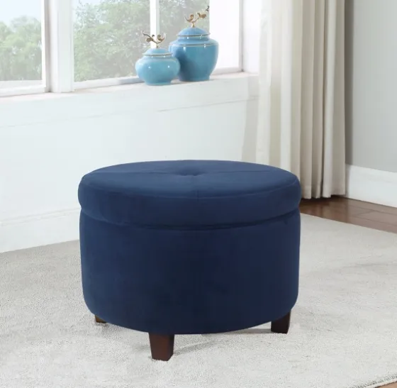 Navy Velvet Upholstered Round Storage Ottoman-Kirkland's Home Hot