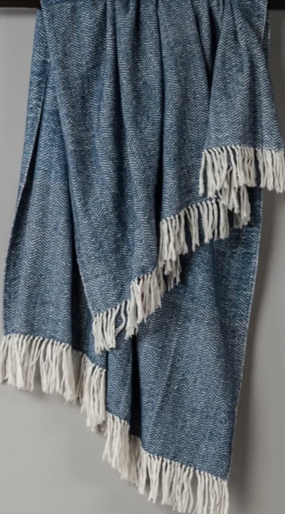 Navy With White Herringbone Woven Throw Blanket-Kirkland's Home Cheap