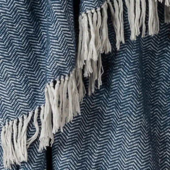 Navy With White Herringbone Woven Throw Blanket-Kirkland's Home Cheap