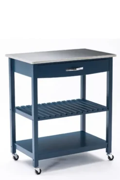Navy Wood And Stainless Steel Top Kitchen Cart-Kirkland's Home Fashion
