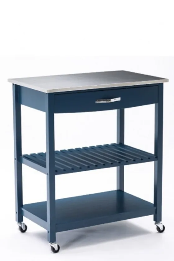 Navy Wood And Stainless Steel Top Kitchen Cart-Kirkland's Home Fashion