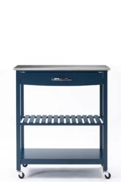 Navy Wood And Stainless Steel Top Kitchen Cart-Kirkland's Home Fashion