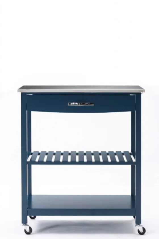 Navy Wood And Stainless Steel Top Kitchen Cart-Kirkland's Home Fashion