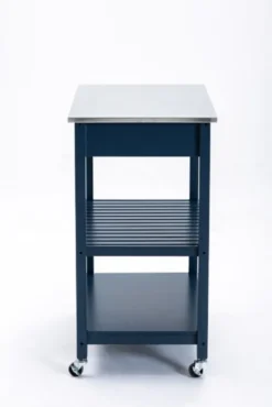 Navy Wood And Stainless Steel Top Kitchen Cart-Kirkland's Home Fashion