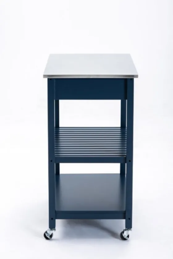 Navy Wood And Stainless Steel Top Kitchen Cart-Kirkland's Home Fashion