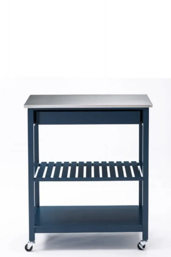 Navy Wood And Stainless Steel Top Kitchen Cart-Kirkland's Home Fashion