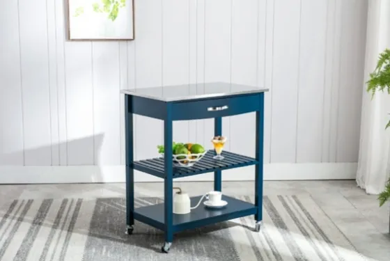 Navy Wood And Stainless Steel Top Kitchen Cart-Kirkland's Home Fashion