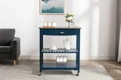 Navy Wood And Stainless Steel Top Kitchen Cart-Kirkland's Home Fashion
