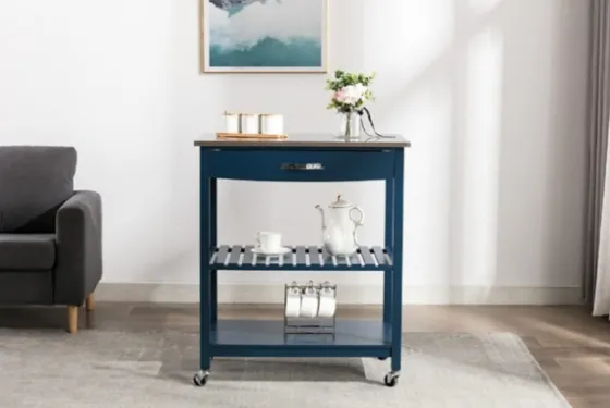 Navy Wood And Stainless Steel Top Kitchen Cart-Kirkland's Home Fashion