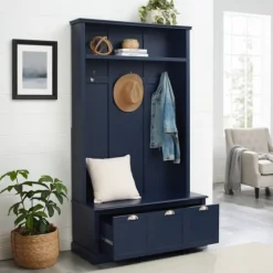 Navy Wood Storage Bench Hall Tree-Kirkland's Home Cheap
