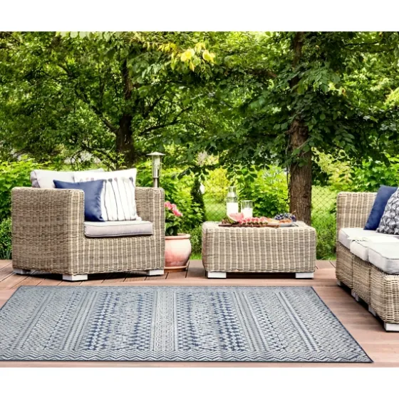 Navy Zig-Zag Ezra Indoor/Outdoor Area Rug, 7X9-Kirkland's Home Fashion