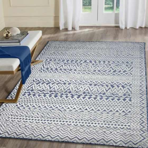 Navy Zig-Zag Ezra Indoor/Outdoor Area Rug, 4X7-Kirkland's Home Shop