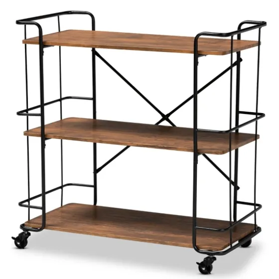 Nellie Walnut 3-Tier Mobile Bar Cart-Kirkland's Home New