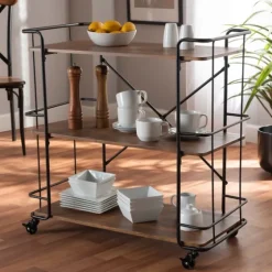 Nellie Walnut 3-Tier Mobile Bar Cart-Kirkland's Home New