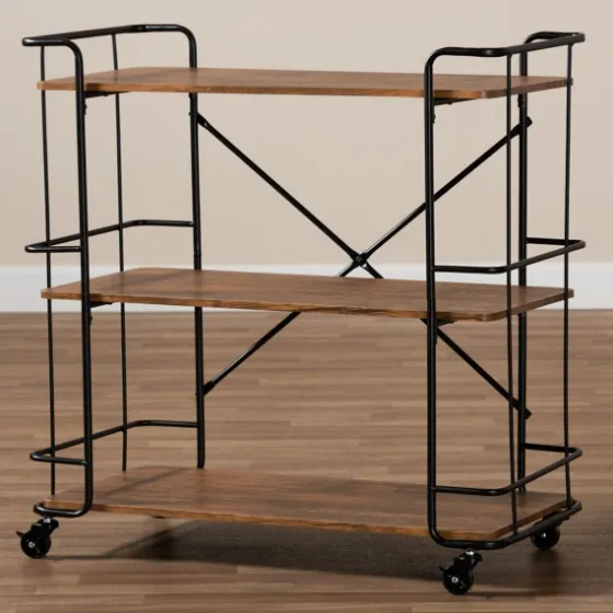 Nellie Walnut 3-Tier Mobile Bar Cart-Kirkland's Home New