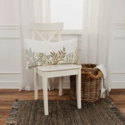 Neutral Blooms Hand Embroidered Lumbar Pillow-Kirkland's Home Cheap