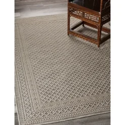 Neutral Bordered Lattice Outdoor Area Rug, 5X7-Kirkland's Home Cheap