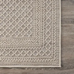 Neutral Bordered Lattice Outdoor Area Rug, 5X7-Kirkland's Home Cheap