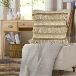 Neutral Embroidered Fringe Accent Pillow-Kirkland's Home New