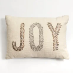 Neutral Embroidered Joy Lumbar Pillow-Kirkland's Home Cheap