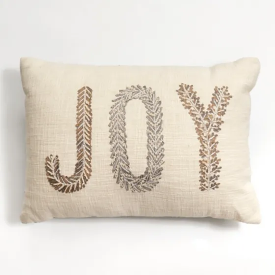 Neutral Embroidered Joy Lumbar Pillow-Kirkland's Home Cheap