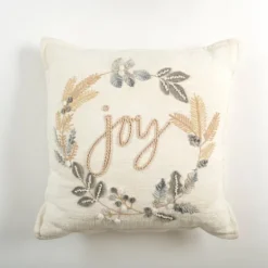 Neutral Flanged Joy Wreath Throw Pillow-Kirkland's Home Fashion