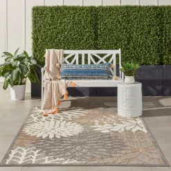 Neutral Floral Burst Outdoor Area Rug, 5X7-Kirkland's Home Online