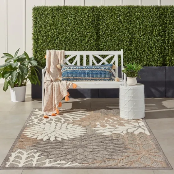 Neutral Floral Burst Outdoor Area Rug, 5X7-Kirkland's Home Online