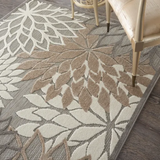 Neutral Floral Burst Outdoor Area Rug, 5X7-Kirkland's Home Online