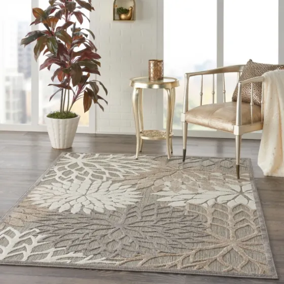 Neutral Floral Burst Outdoor Area Rug, 5X7-Kirkland's Home Online