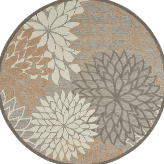 Neutral Floral Burst Outdoor Round Area Rug, 7 Ft.-Kirkland's Home Cheap