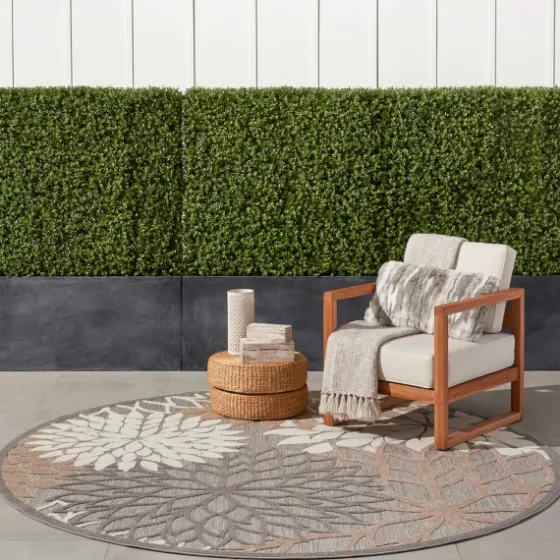 Neutral Floral Burst Outdoor Round Area Rug, 7 Ft.-Kirkland's Home Cheap