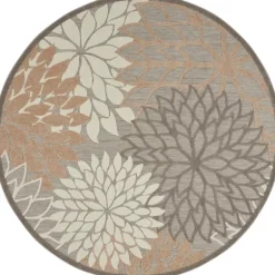 Neutral Floral Burst Outdoor Round Area Rug, 5 Ft.-Kirkland's Home Store