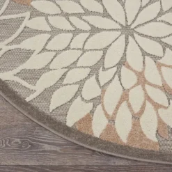 Neutral Floral Burst Outdoor Round Area Rug, 5 Ft.-Kirkland's Home Store
