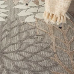 Neutral Floral Burst Outdoor Round Area Rug, 5 Ft.-Kirkland's Home Store