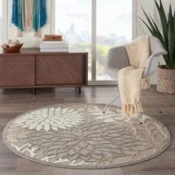 Neutral Floral Burst Outdoor Round Area Rug, 5 Ft.-Kirkland's Home Store