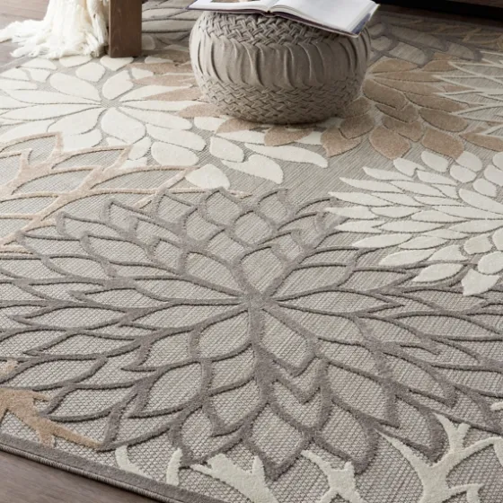 Neutral Floral Burst Outdoor Area Rug, 7X10-Kirkland's Home Shop