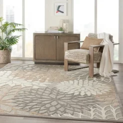 Neutral Floral Burst Outdoor Area Rug, 7X10-Kirkland's Home Shop