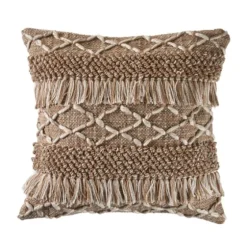 Neutral Geometric Fringe Accent Pillow-Kirkland's Home Outlet