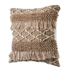 Neutral Geometric Fringe Accent Pillow-Kirkland's Home Outlet